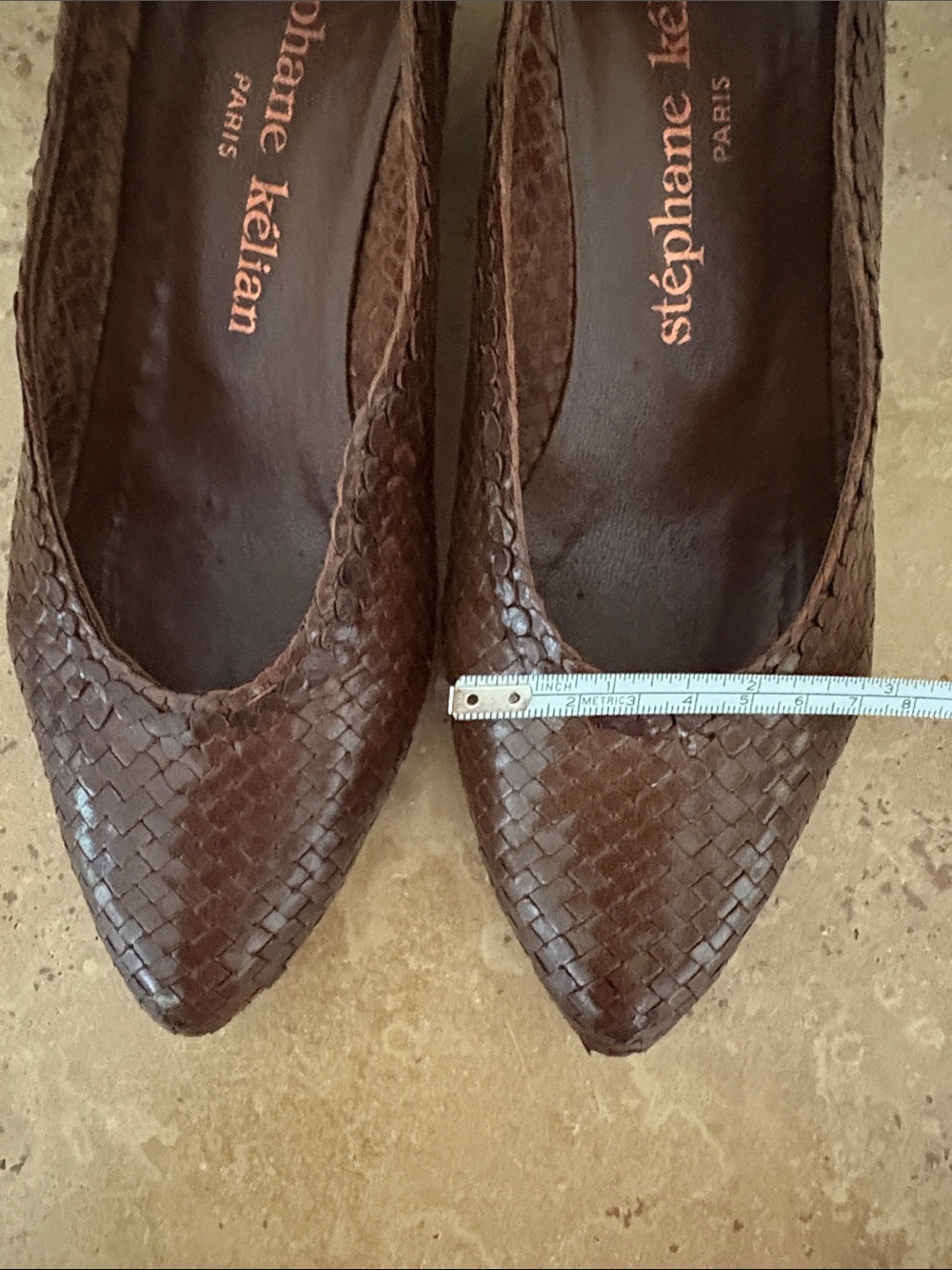🔥HP🔥VTG Stéphane Kélian Paris, Brown Woven Pointed-Toe Pumps - Picture 13 of 17